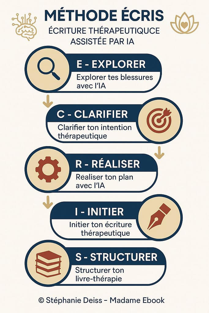Méthode ÉCRIS écriture thérapeutique IA 5 étapes Explorer Clarifier Réaliser Initier Structurer guérison